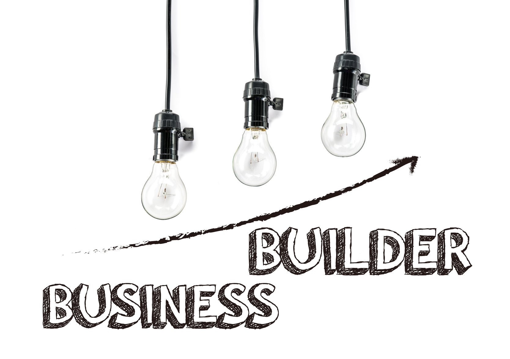 business builder phrase and light bulb, hand writing, aggressive